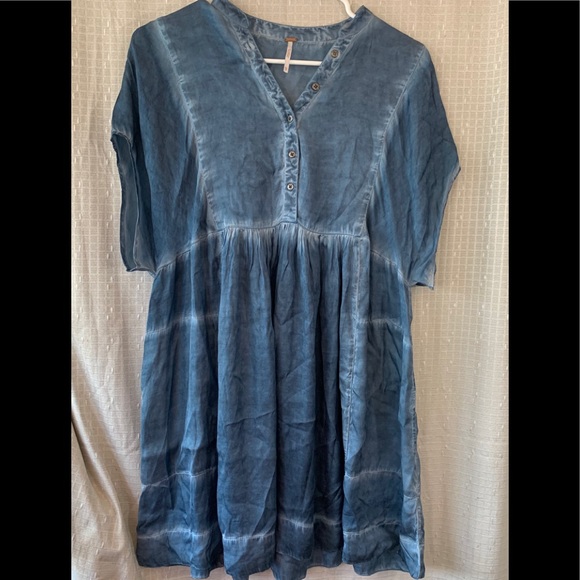 Free People Tops - Fee People Silky Blue Tie Dye Tunic Dress Size XS